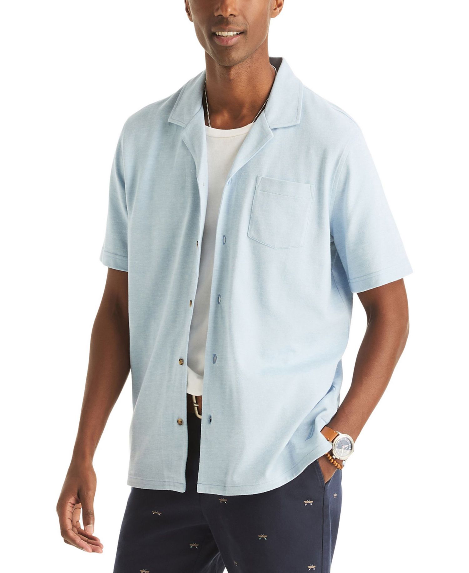 Men's Short-Sleeve Pique Button-Front Shirt