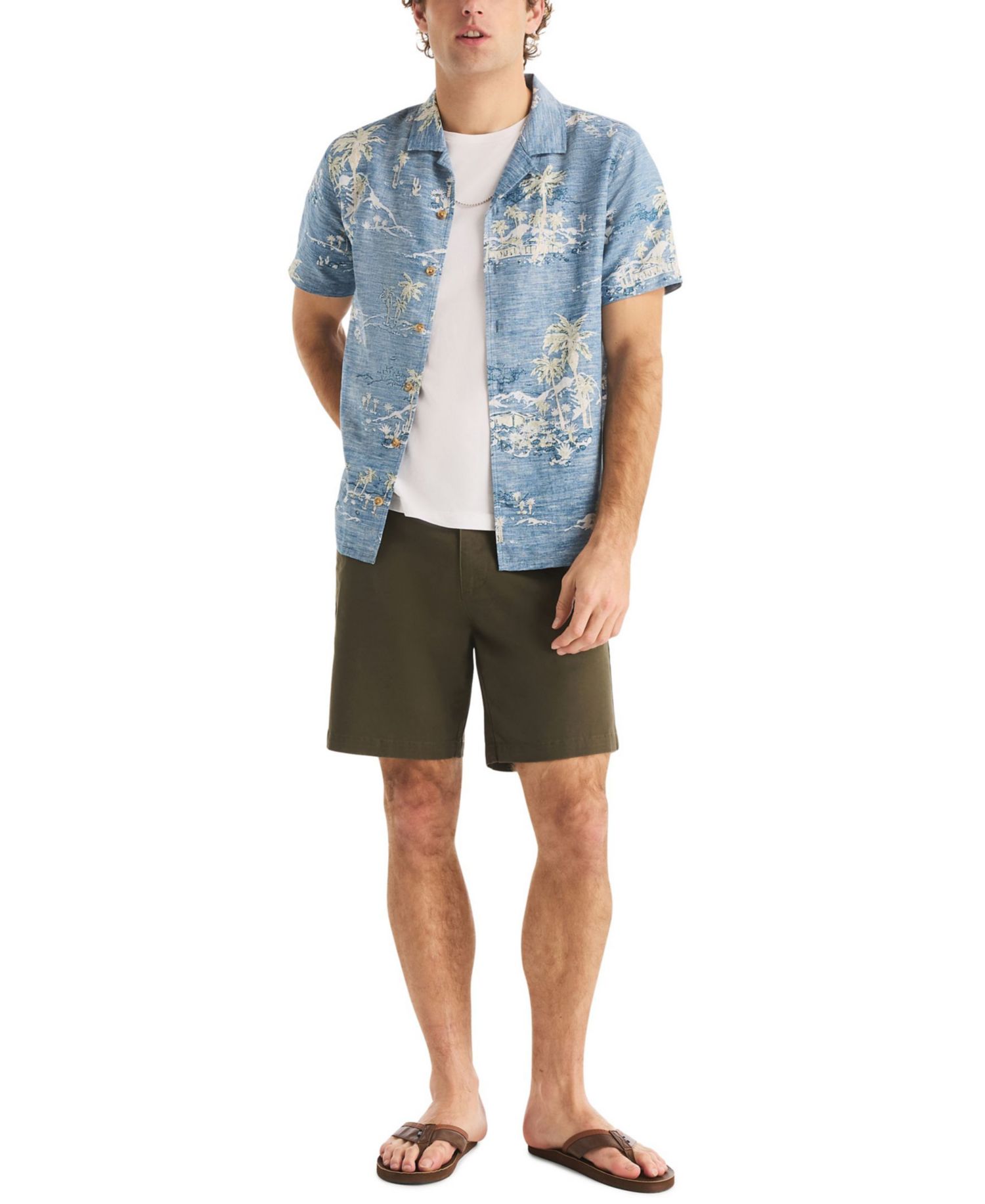 Men's Linen Short-Sleeve Camp-Collar Shirt