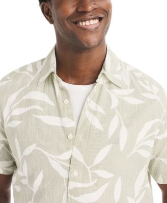 Men's Short-Sleeve Leaf Dobby Woven Shirt