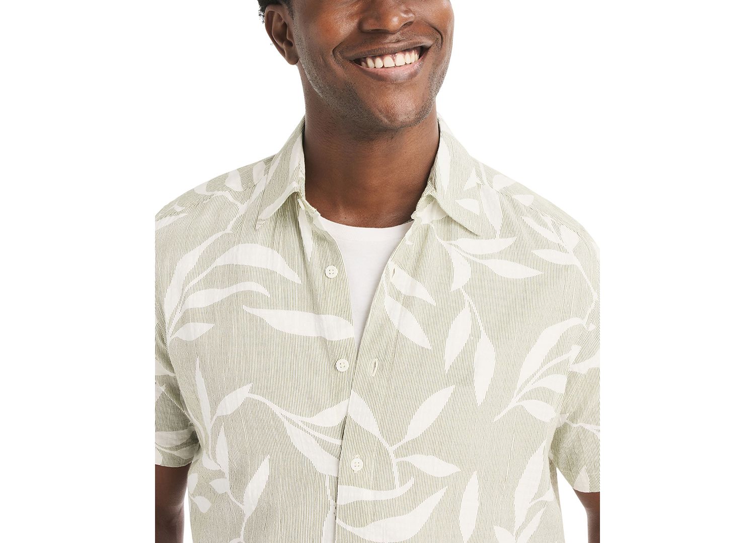 Men's Short-Sleeve Leaf Dobby Woven Shirt