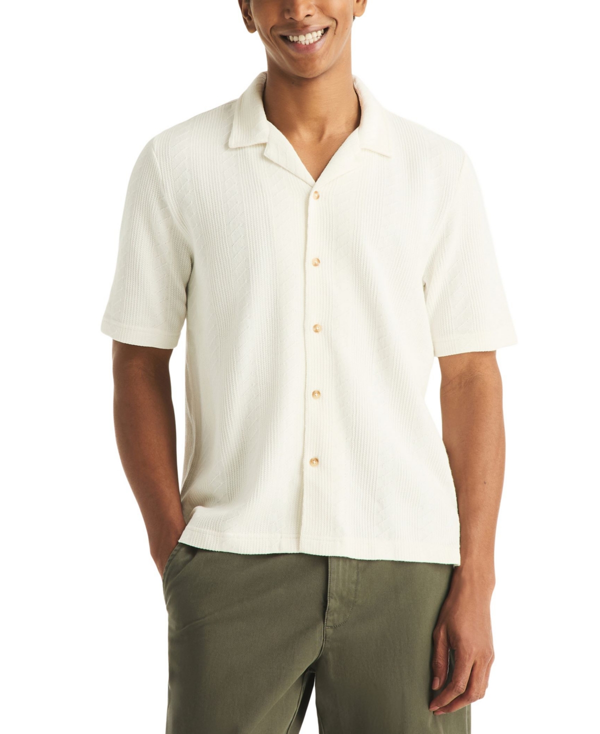Nautica Men's Short-Sleeve Vertical Textured Polo Shirt - Bright White