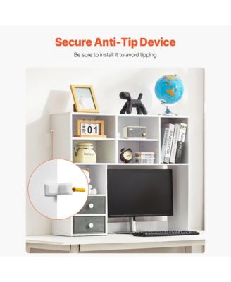 Desktop Bookshelf - 3-Tier Desktop Storage Organizer, Desktop Bookshelf Hutch with Two Fabric Drawers for Office, Home and Dorm