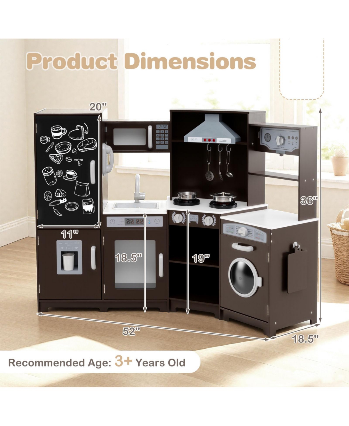 Slickblue Kids Corner Wooden Kitchen Playset with Realistic Lights & Sounds