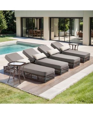 6-Piece Wicker Outdoor Chaise Lounge with 5 In. Thick Olefin Cushions Patio Lounge Chair for Balcony