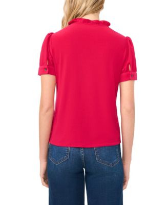 Women's V-Neck Short-Sleeve Buttoned Top