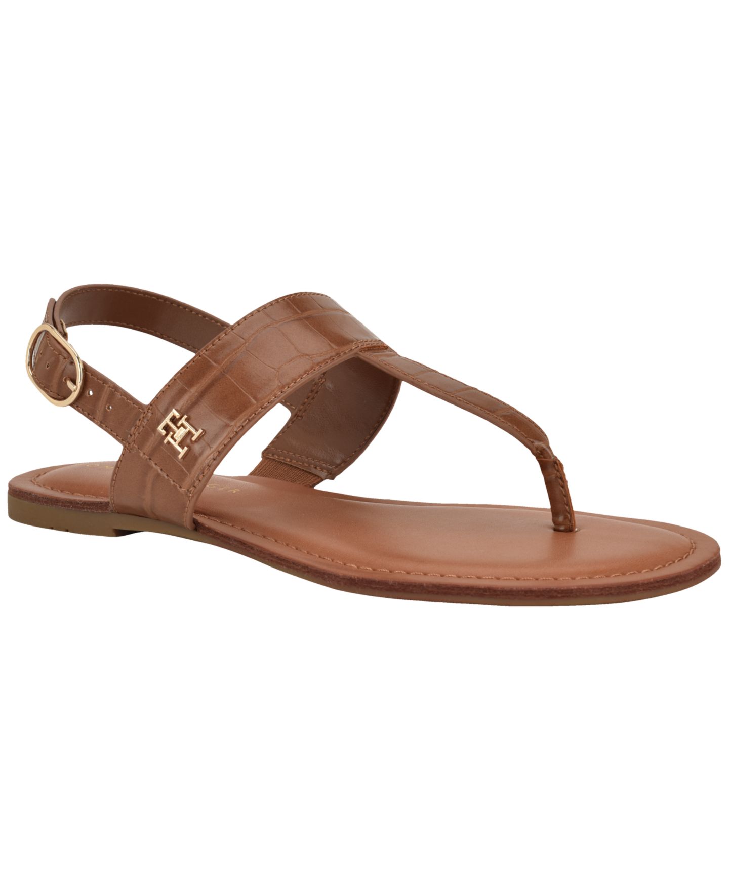 Женские сандалии Tommy Hilfiger Lenian T-Strap Flat Slingback Sandal, цвет: Коньячный — фото 1