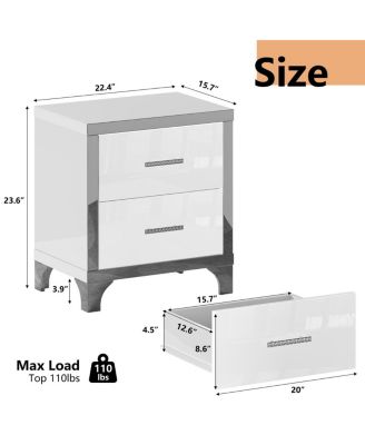 High Gloss Mirrored 2-Drawer Nightstand - Modern Bedside End Table
