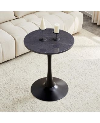 Round Dining Table, 23.6" Tulip Table with Thickened Top & Metal Pedestal, Mid Century Modern Bistro (Faux Marble)
