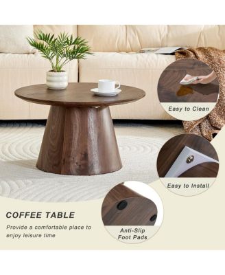 wood grain MDF circular coffee table - 23.6" D x 13.7" H