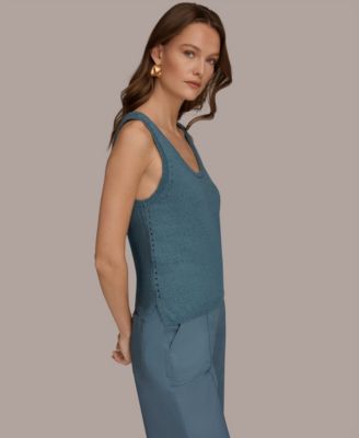 Women's Scoop Neck Pointelle Stitched Tank Sweater