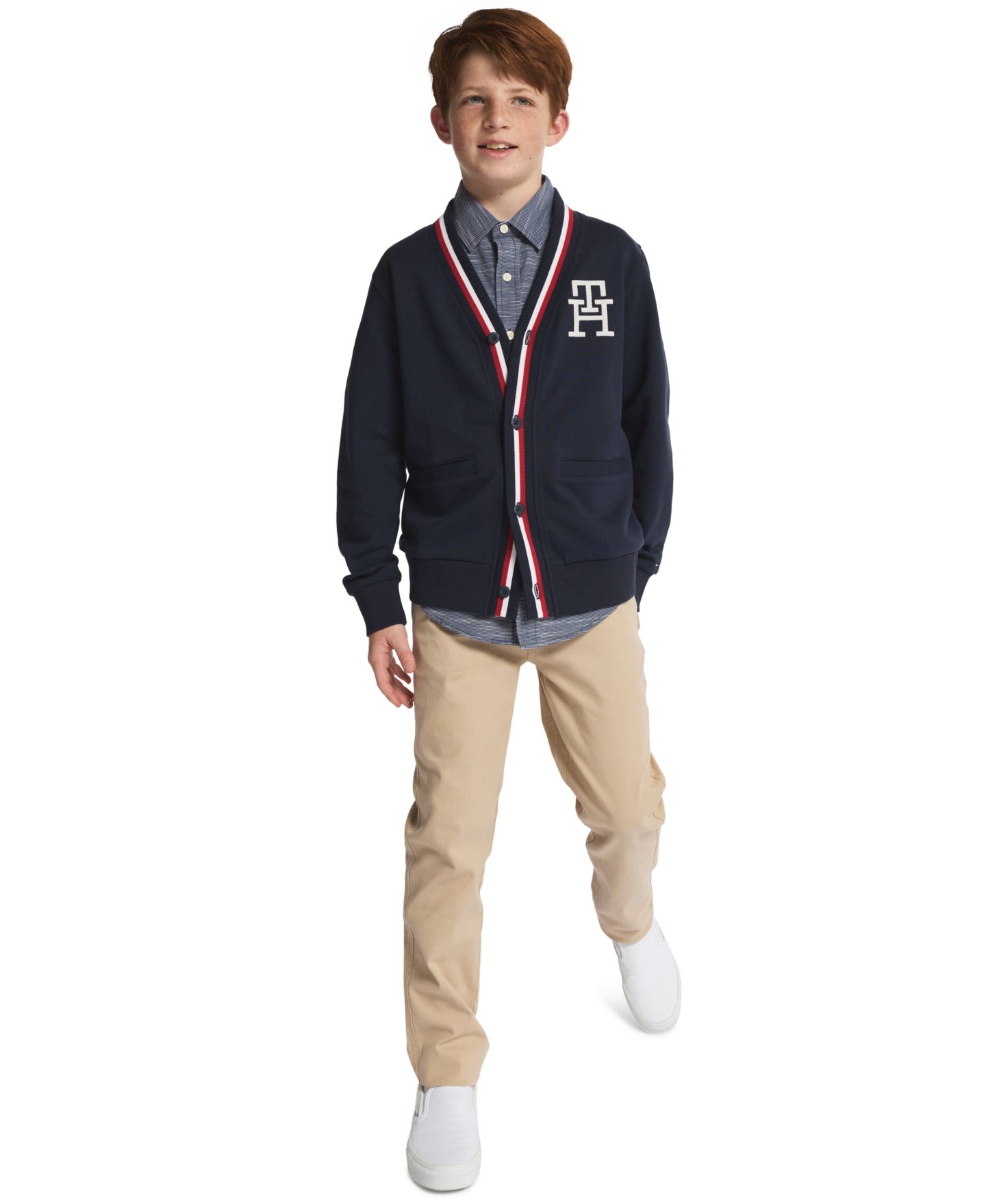 Кардиган Tommy Hilfiger Minimal V-Neck для мальчиков, цвет: Тёмно-синий — фото 2