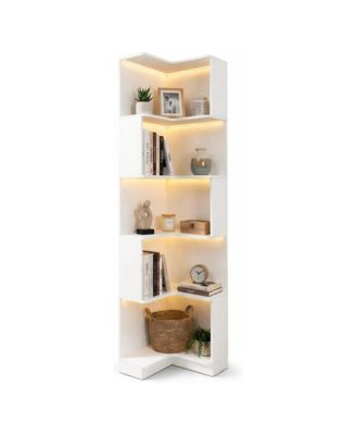 5 Tier Corner Bookshelf - L Shaped Open Display Shelf, Freestanding Storage Bookcase with LED Lights for Living Room, Bedroom