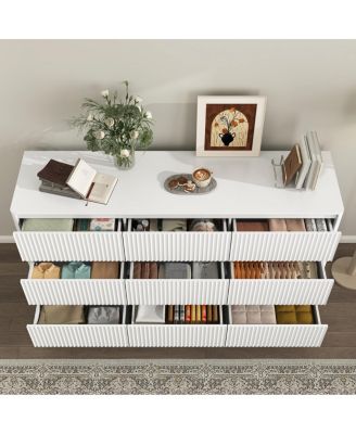 9 Drawer 63" Wide Wood Dresser, Modern Long TV Stand