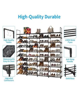 10 Tier 4 Row Stackable Shoe Rack – Metal Closet & Entryway Organizer Holds 72 Pairs