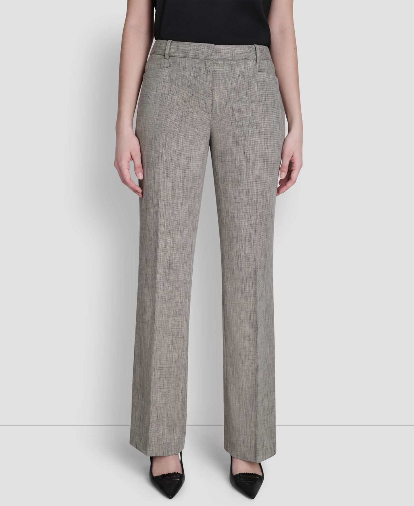 Женские брюки DKNY Petite Crosshatch Modern Fit, цвет: Чёрный / Кокосовый — фото 1