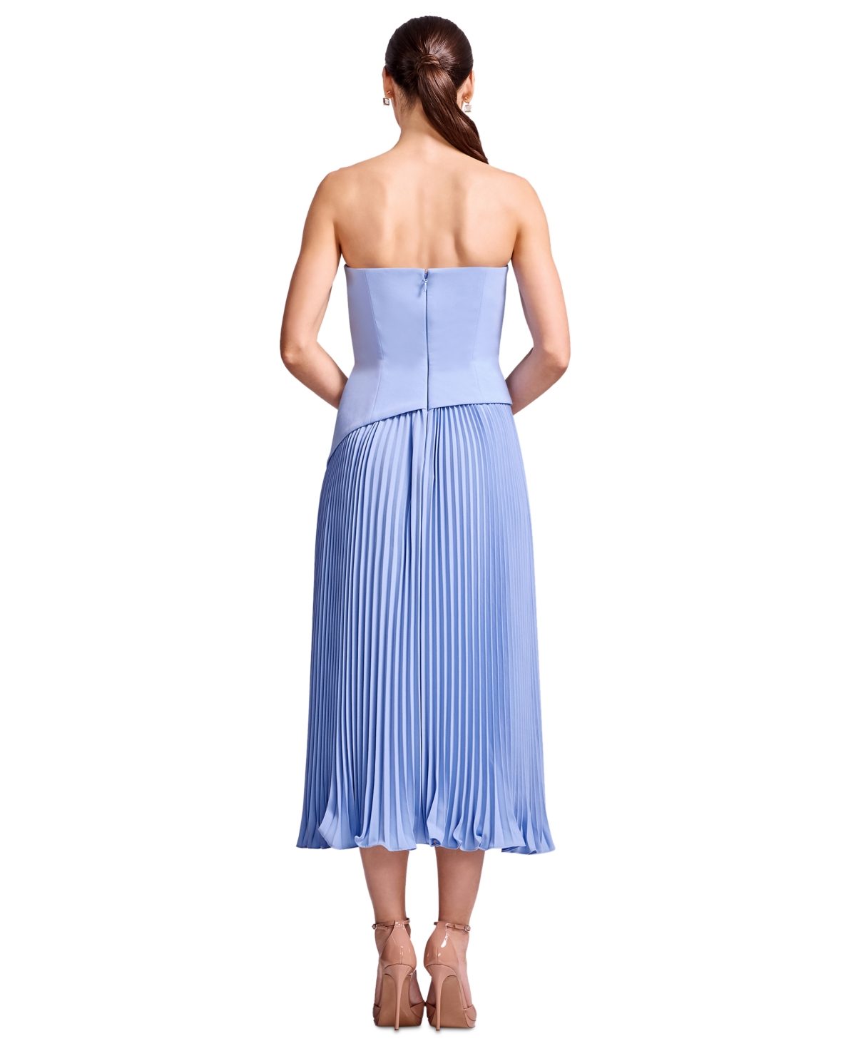 Dress the Population Women's Strapless Asymmetric Pleated Slit Midi