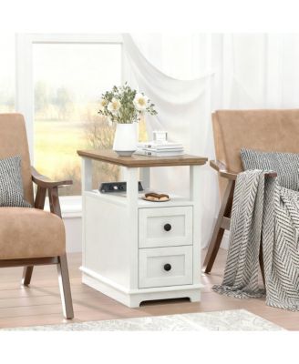 Drawer End Table with Charging Station for Living Room and Bedroom