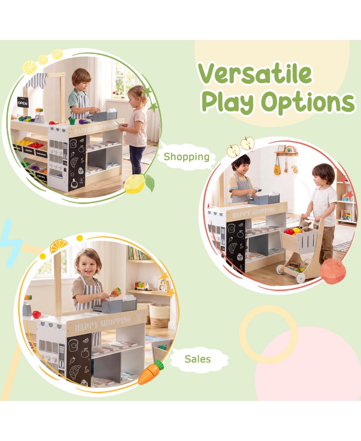 Slickblue Pretend Play Supermarket Toy Set with Cart for Kids