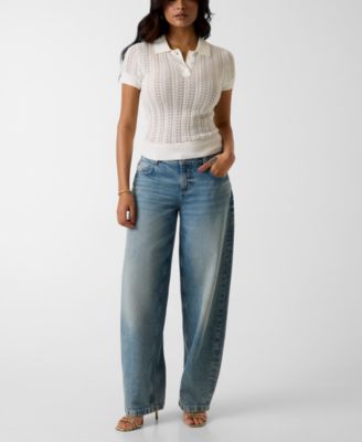 Women's Short-Sleeve Pointelle Vienna Polo Sweater