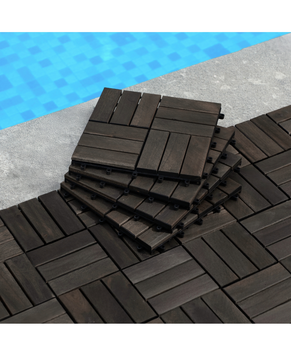 Streamdale Furniture Acacia Wood Interlocking Deck Tiles Checker Pattern, 10PCS 12"x12"