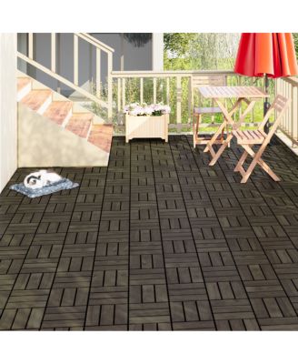 Acacia Wood Interlocking Deck Tiles Checker Pattern, 10PCS 12"x12"
