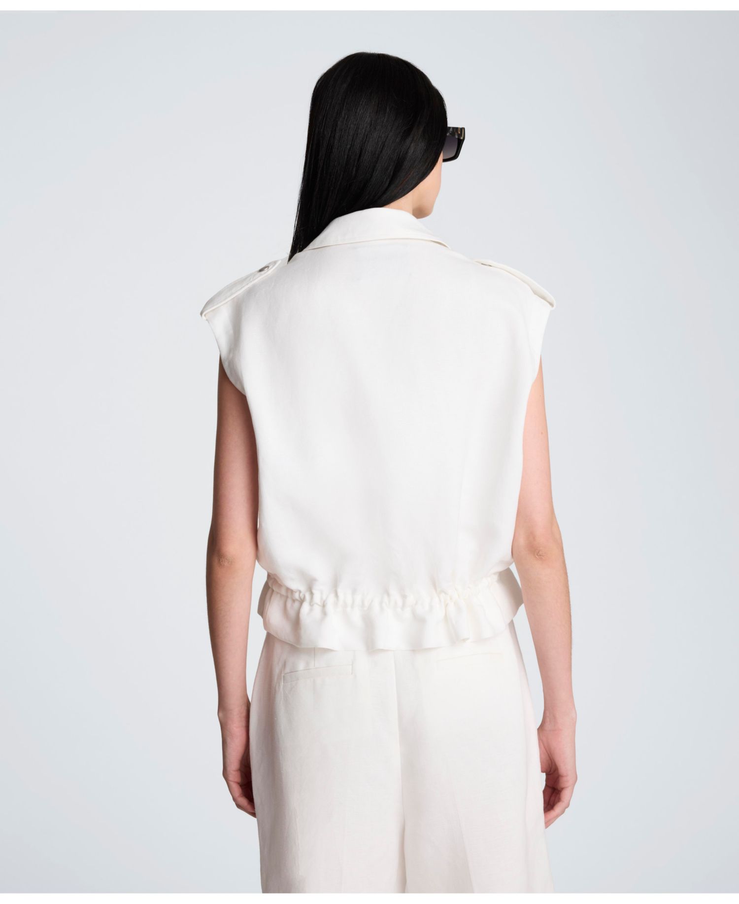 Women's Collared Patch Pockets Linen Vest