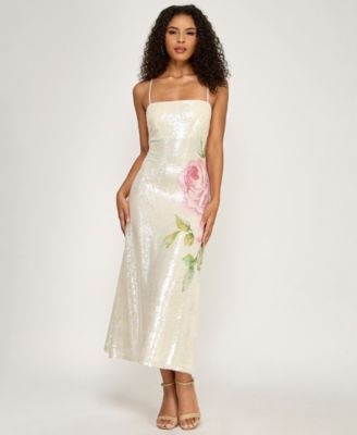 Juniors' Square Neck Strappy Midi Dress