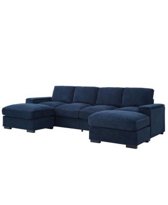 4-Seat Corduroy Sectional Sofa Sleeper Couch with 2 Ottomans