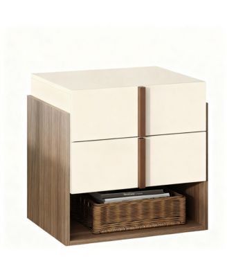 Mid-Century Modern Nightstand with Charging Ports and Storage