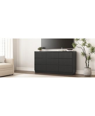 9 Drawer 63" Wide Wood Dresser, Modern Long TV Stand