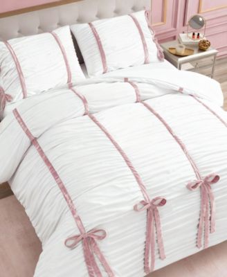 Amelie Velvet Bows Ruched 3-Pc. Comforter Set, Full/Queen
