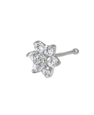 Solid 14K Gold 4mm 20 Gauge Cubic Zirconia Flower Nose Stud