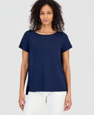 Petite Short-Sleeve Boat Neck Top