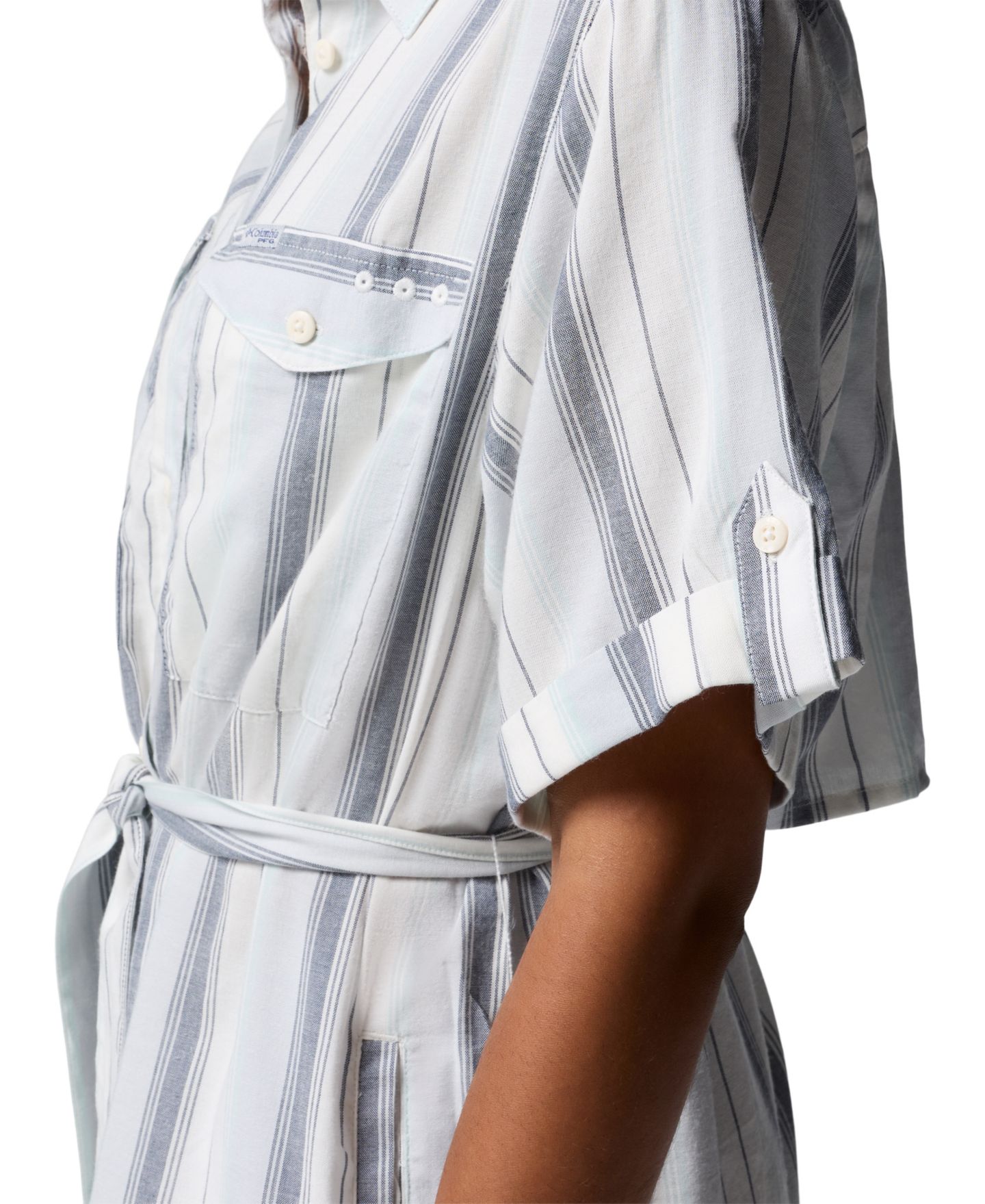 Женское платье Columbia Striped Short-Sleeve Shirt Dress, цвет: Серый / В полоску — фото 6