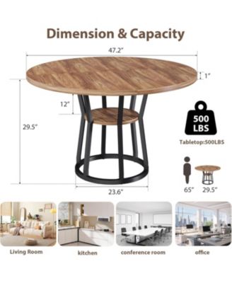Round Dining Table for 4-6 Farmhouse Kitchen Table with Storage Circle Dinner Tables for Kitchen Dining Room Living Room