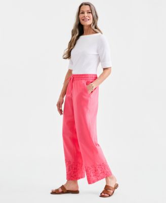 Women's Embroidery Linen Blend Pull-On Pants