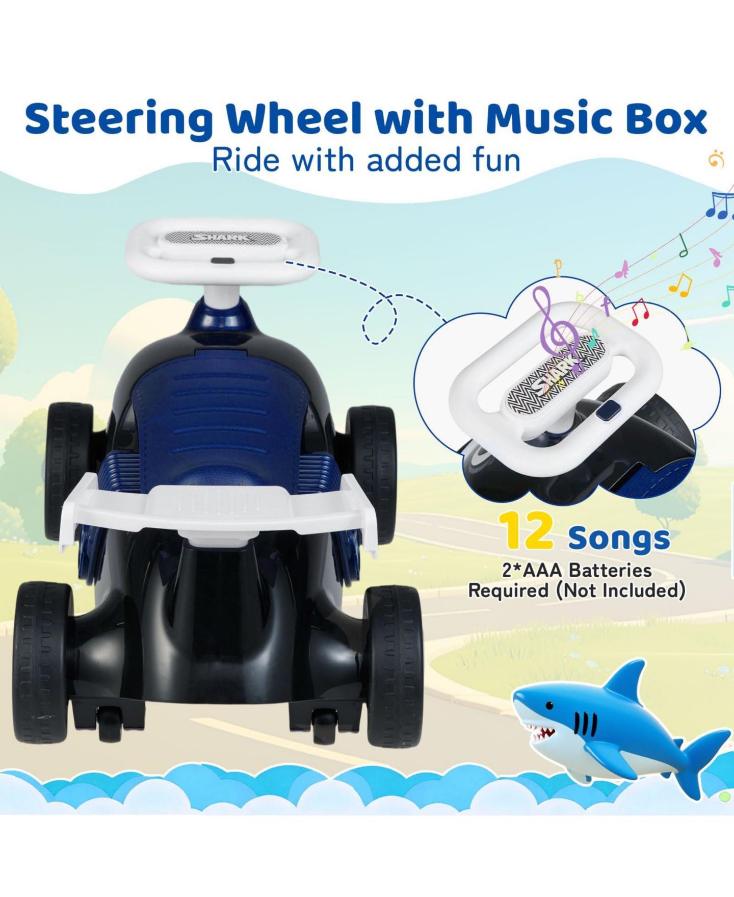 Детская игрушка Mecale Kids Ride-On Car with Musical Steering Wheel and Under-Seat Storage, Ages 1+, цвет: Чёрный — фото 4