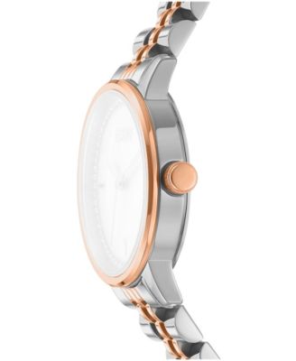 Women's Silver Crystal Accented Dial Two-Tone Rose Gold Stainless Steel Bracelet Watch, 30mm