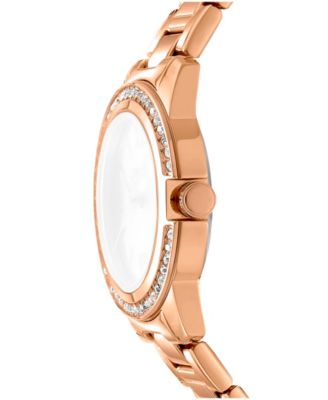 Women's Rose Gold Dial Crystal Bezel Red-Gold Tone Stainless Steel Bracelet Watch, 30mm