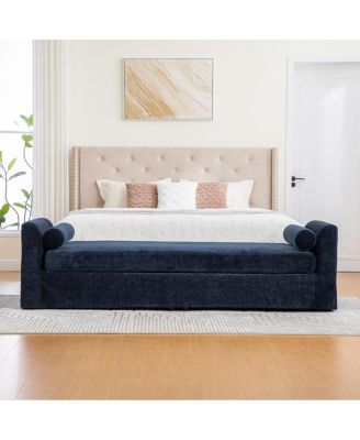 Modern Chenille Chaise Lounge Couch with Armrests & Bolster Pillows