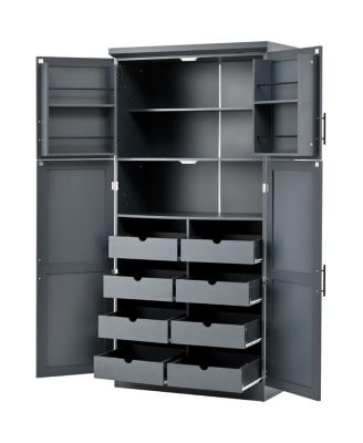 Freestanding Kitchen Pantry Cabinet, 4 Doors, 8 Trays