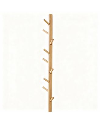 Oak Wood Wall-Mounted Coat Rack for Coats, Hats, Towels, Purse