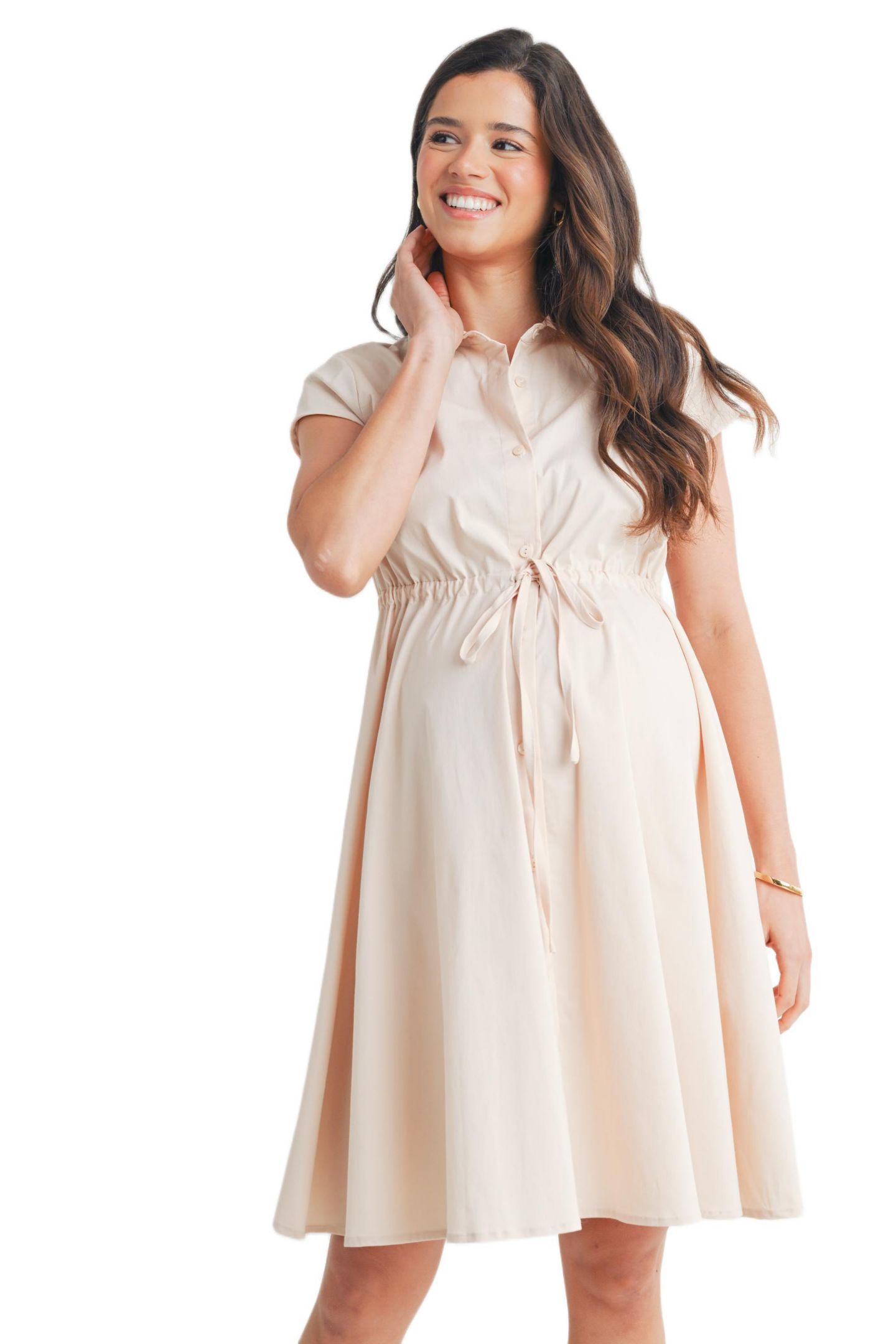 Женское платье Hello Miz Button Front Empire Waist Shirt Dress Nursing Friendly, цвет: Хаки — фото 1
