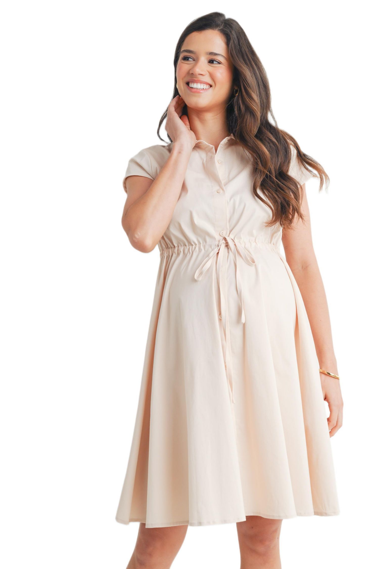 Women's Button Front Empire Waist Shirt Dress Nursing Friendly