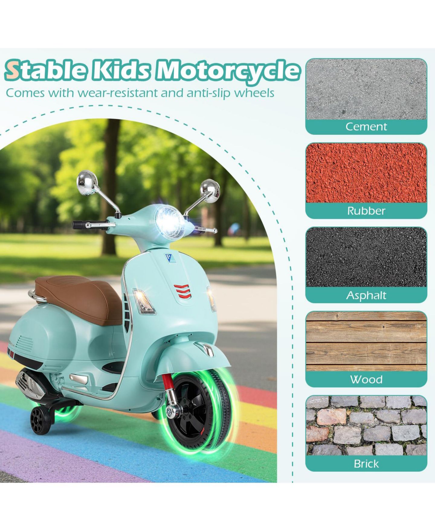 Детская игрушка Mecale 12V Kids Electric Motorcycle Licensed Vespa with Music and Training, цвет: Зелёный — фото 5