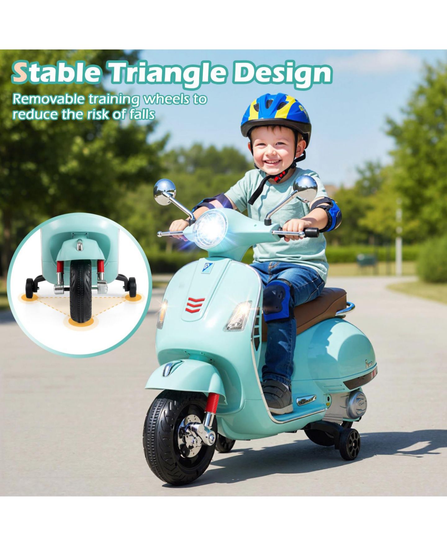 Детская игрушка Mecale 12V Kids Electric Motorcycle Licensed Vespa with Music and Training, цвет: Зелёный — фото 9