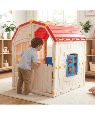 Kids Indoor/Outdoor Playhouse with Opening Windows and Door, Pretend Play House