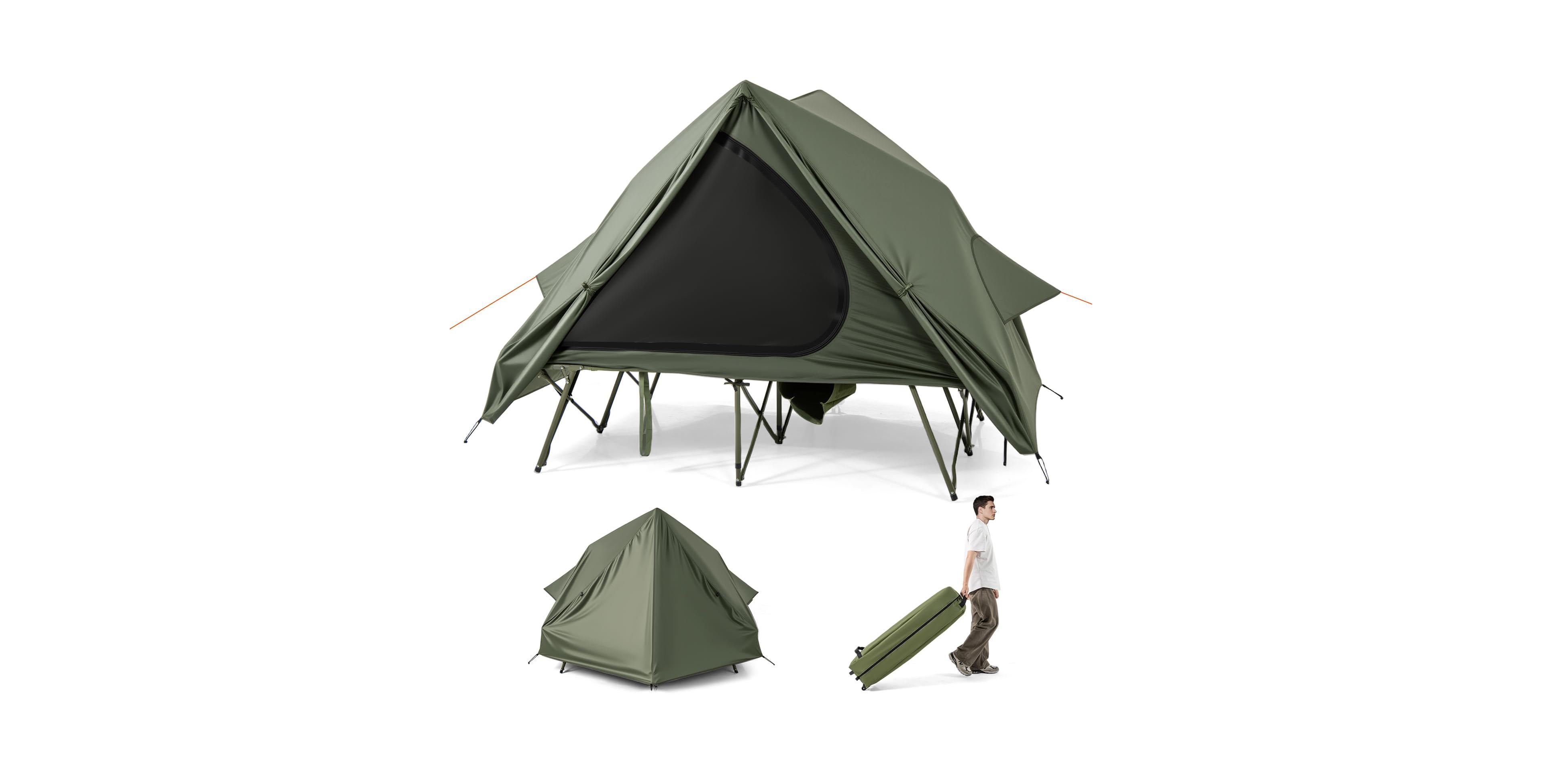 Mecale Foldable 2-Person Camping Cot Tent Combo with Pop-Up Shelter and Wheeled Carry Bag
