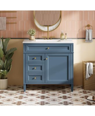 36" Modern Bathroom Vanity with Sink, Solid Wood Cabinet, Soft Close Drawers & Tip-Out Storage