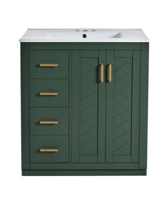 30" Freestanding Bathroom Vanity with Ceramic Sink, 3 Drawers & Soft Closing Doors, Modern Storage Cabinet